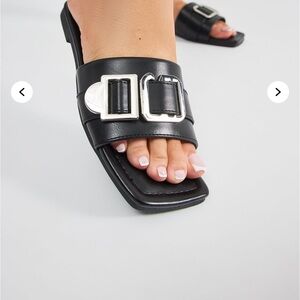 Black Buckle Slide Sandals